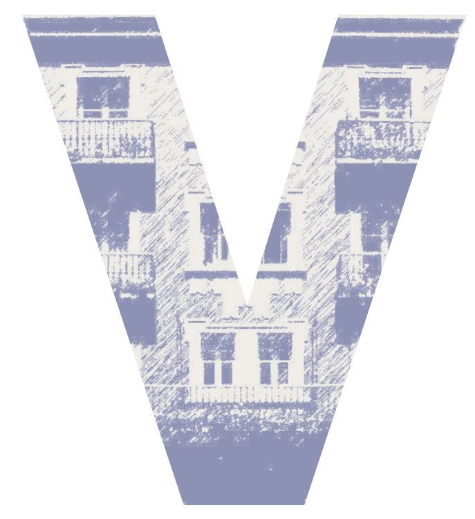 fachada verdia en V azul